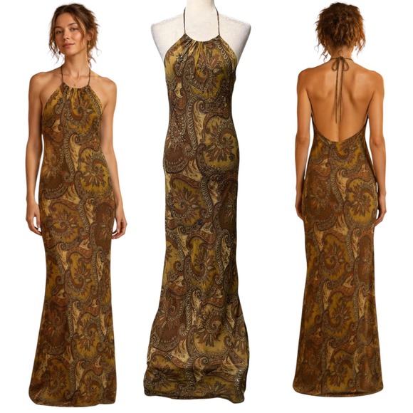 Laundry By Shelli Segal Dresses & Skirts - Vtg 90s Y2k Laundry by Shelli Segal Dress Womens 10 Halter Maxi Silk Beaded Sexy
